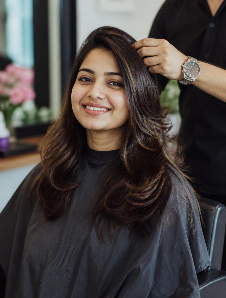 সেলুনে কাস্টমারের চুল স্টাইল করা হচ্ছে